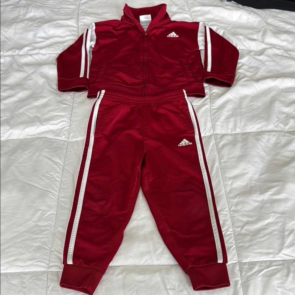 Adidas Burgundy Tracksuit with White Accents